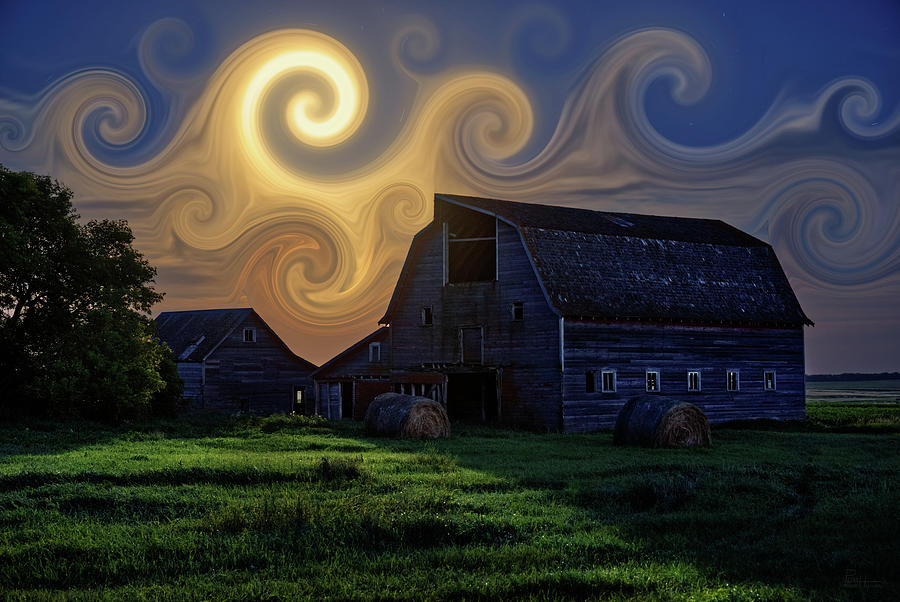 Blackmore Barn Nightscape #3 - Van Gogh stylized abandoned barn in moonlight  Photograph by Peter Herman