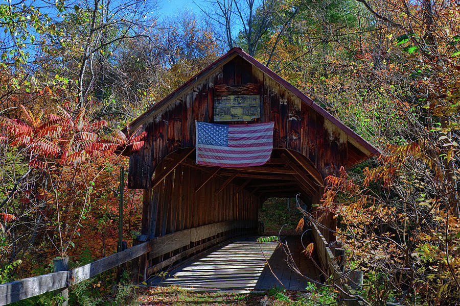 Blacksmith Shop Covered Bridge with American Flag Photograph by Jeff Folger Blacksmith Shop Covered Bridge with American Flag Photograph by Jeff Folger