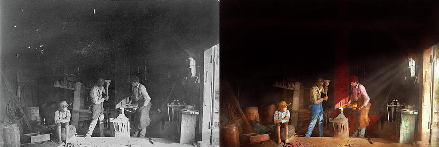 Blacksmith - The apprenticeship 1897 - Side by Side Photograph by Mike Savad