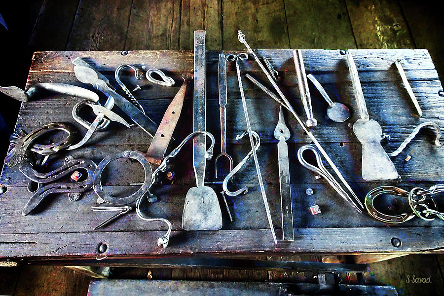 Blacksmith Tools on Table Photograph by Susan Savad