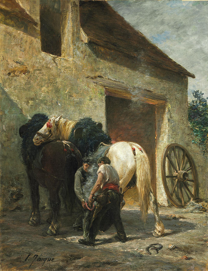 Horse Painting - Blacksmiths by Emile Jacque