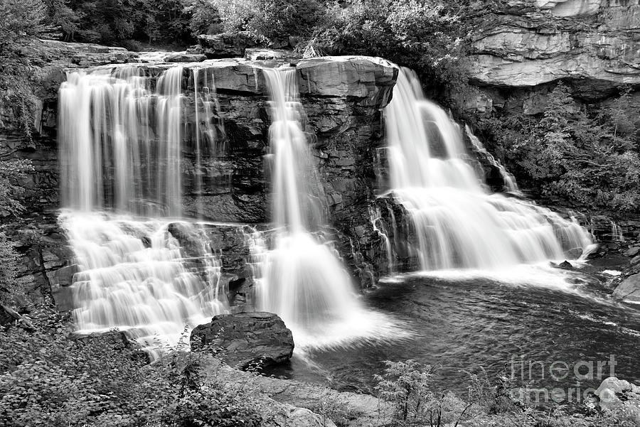 Blackwater Falls State Park - black and white Photograph by Brendan Reals
