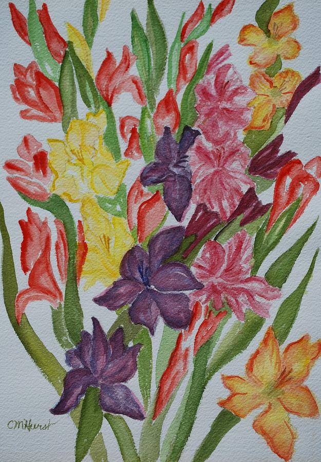 Glads In Bouquet Painting by Collette Hurst