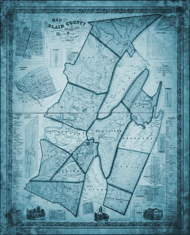 Pennsylvania Map Photograph - Blair County Pennsylvania Vintage Map 1859 Blue by Carol Japp