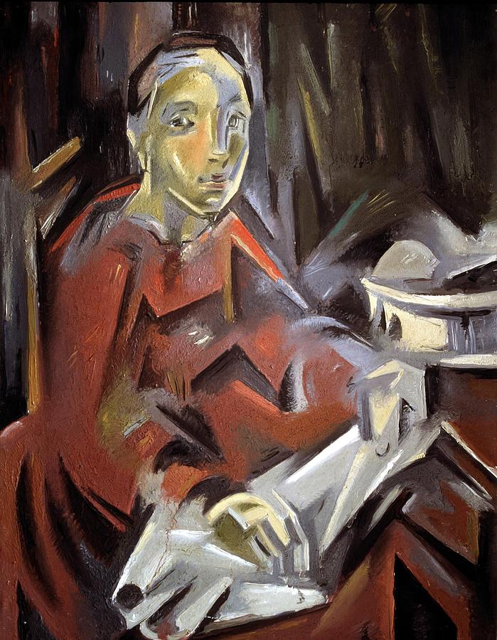 Blanchard, Maria. Spanish Painting. Santander 1881 - 1932. sitting Woman. Bilbao Fine Arts Museum. Painting by Maria Blanchard -1881-1932-