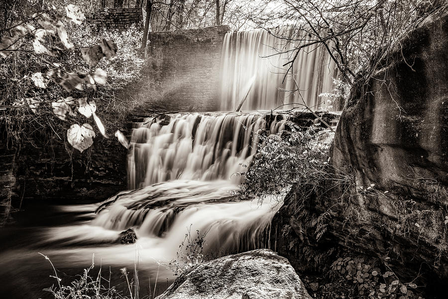 Blanchard Springs Waterfall Below Mirror Lake - Sepia Edition Photograph by Gregory Ballos
