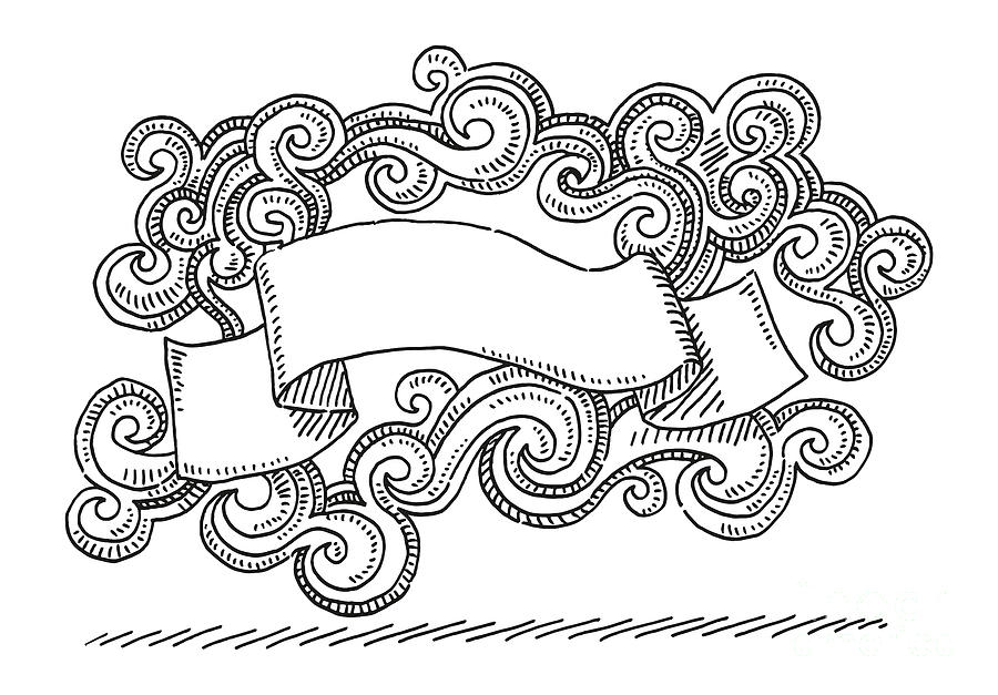 Blank Banner And Swirl Decoration Pattern Drawing Drawing by Frank ...