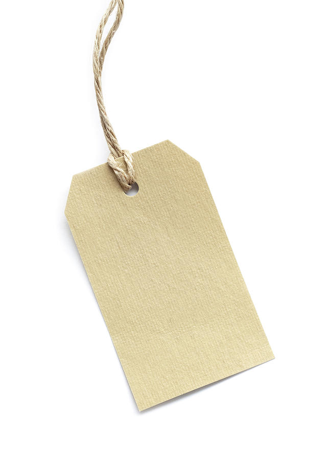 Blank tag tied with brown string on white Photograph by Deepblue4you