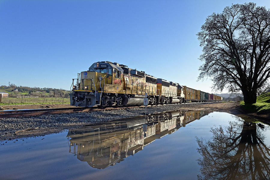 Blast from the Past -- EMD GP60s Pulling a Union Pacific Freight Train in Templeton, Calfornia Photograph by Darin Volpe