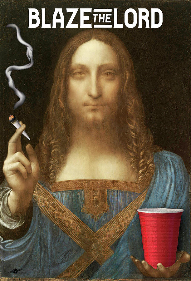 Blaze The Lord High Jesus 420 Weed Lovers Marijuana Stoner  Painting by Tony Rubino