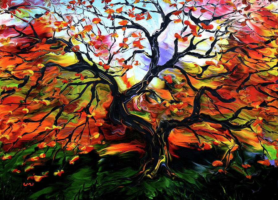 Blazing Autumn Maple Tree Painting by Laura Iverson