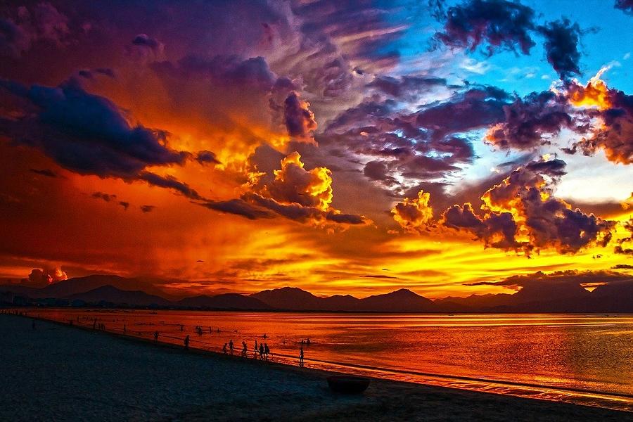 Blazing Sunset on the Beach Mixed Media by Nancy Ayanna Wyatt