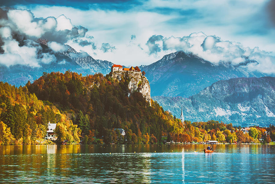 Bled Castle Built On Top Of A Cliff Overlooking Lake Bled, Located In Bled, Slovenia. Drawing