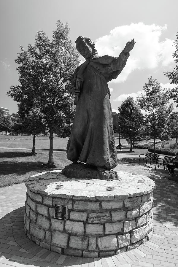 Blessed statue at the University of Dayton in black and white Photograph by Eldon McGraw