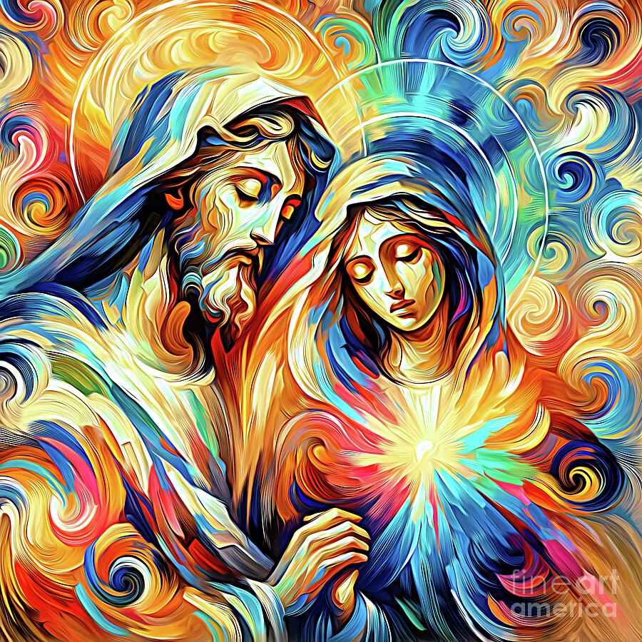 Blessed Virgin Mary Digital Art - Blessed Virgin Mary and Saint Joseph Abstract Expressionism by Rose Santuci-Sofranko