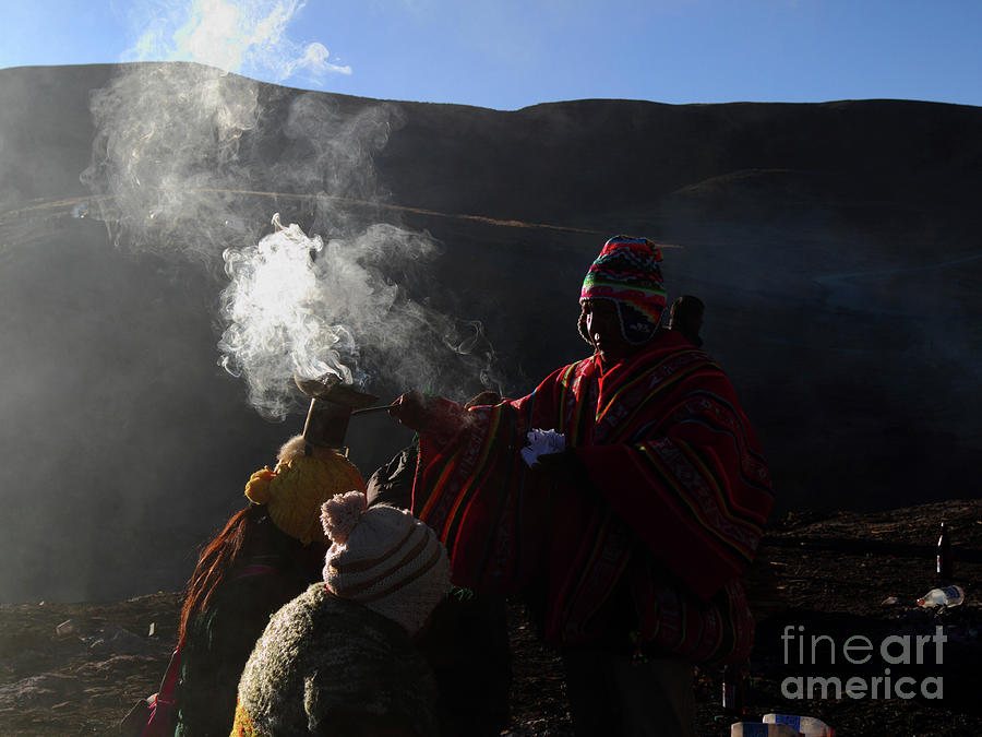 Blessing ceremony for Pachamama Bolivia Photograph by James Brunker