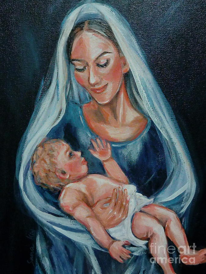 Blessing. Portrait of Mary and Jesus Painting by Oksana Semenchenko