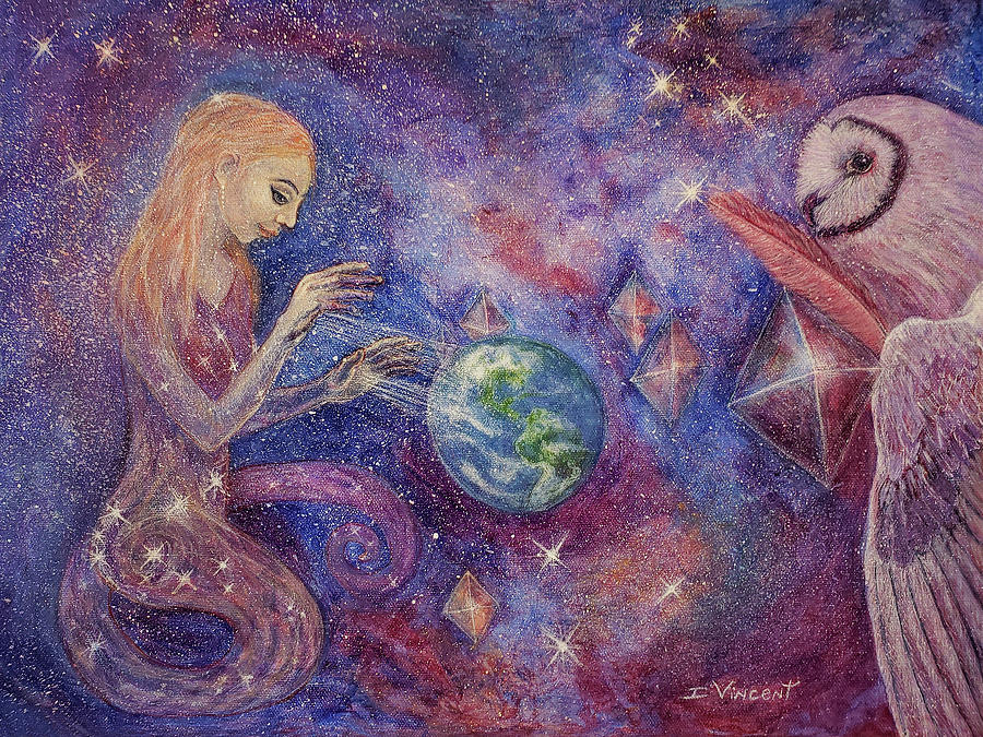 Owl Painting - Blessing the Jewel in the Sky by Irene Vincent