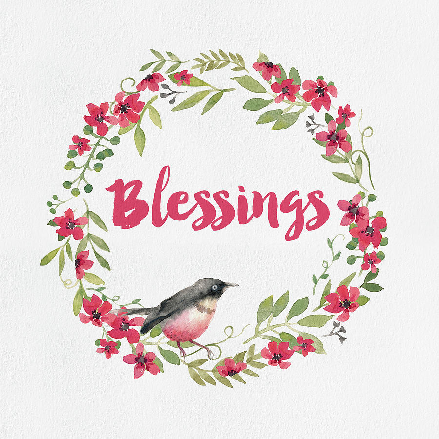 Blessings Floral Wreath Digital Art by Peggy Collins