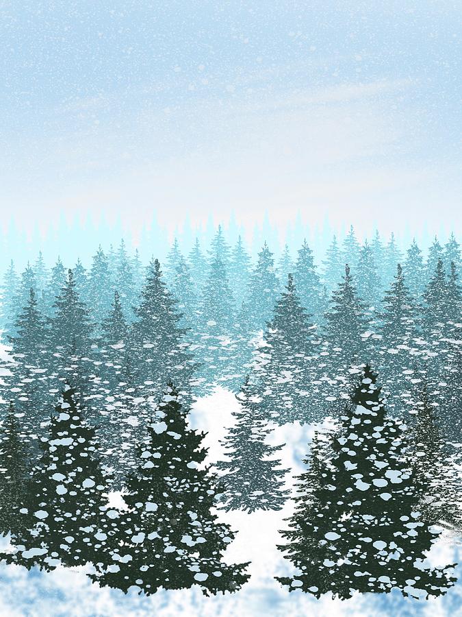 Winter Mixed Media - Blizzard in the spruce forest by Masha Batkova