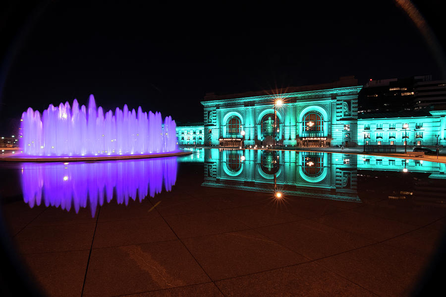 Bloch Fountain and the Union Station at Night Photograph by Janis ...