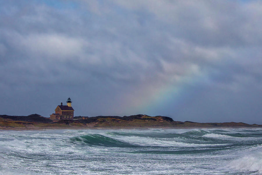 Block Island North Light with Rainbow Photograph by Juergen Roth