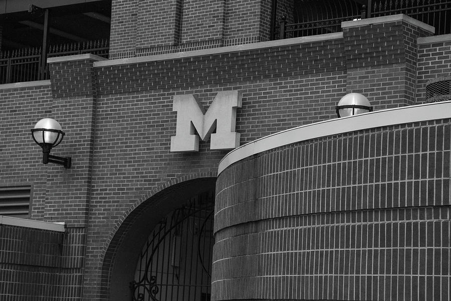 Block M at Michigan Stadium in black and white Photograph by Eldon McGraw