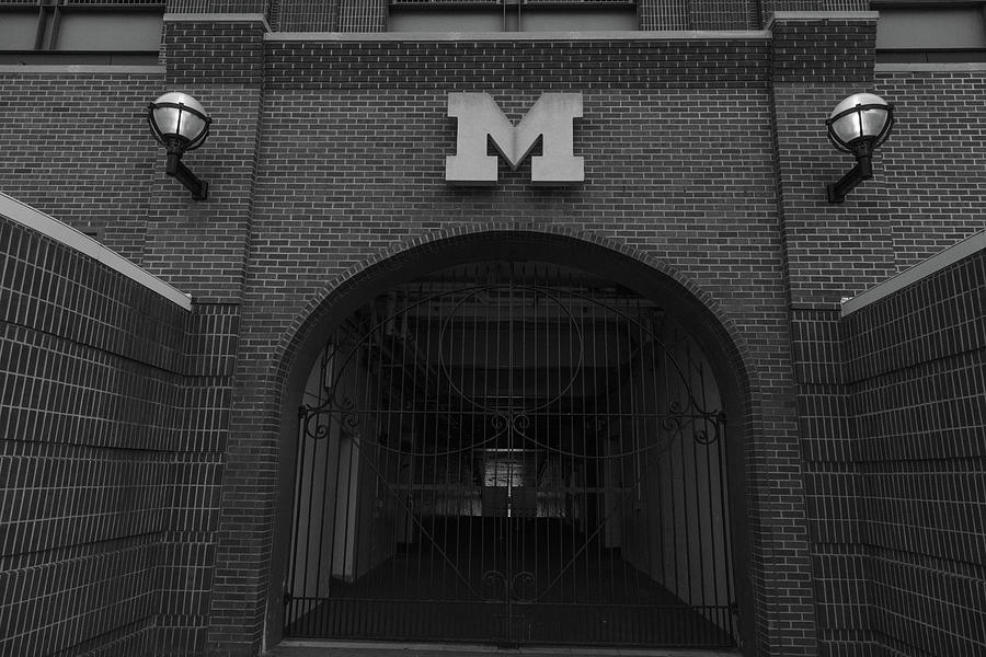 Block M on Michigan Stadium in black and white Photograph by Eldon McGraw