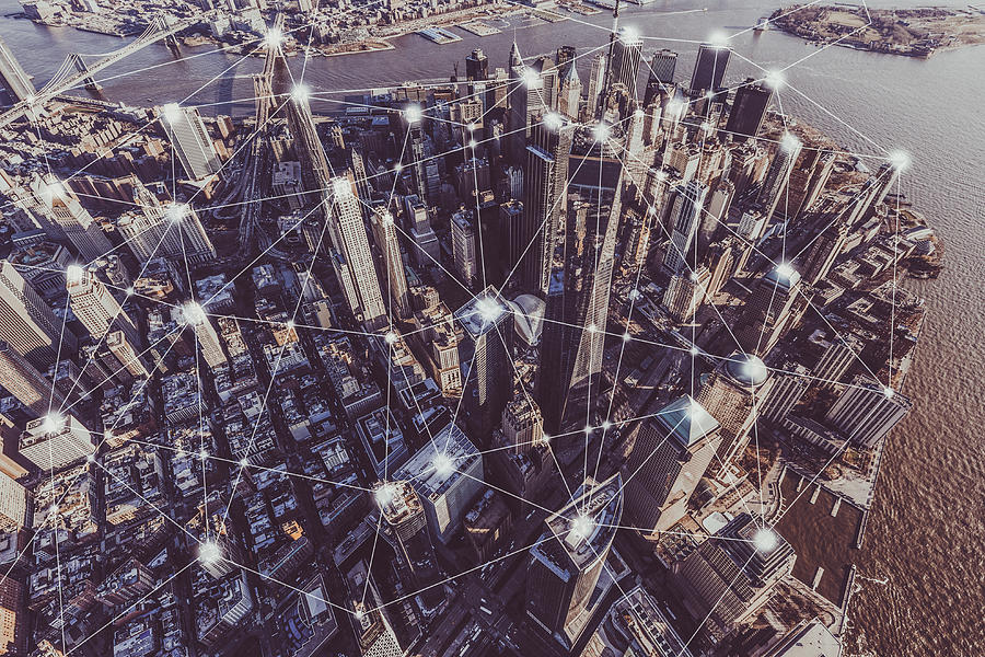 Blockchain Concept of Manhattan Skyline Photograph by AerialPerspective Images