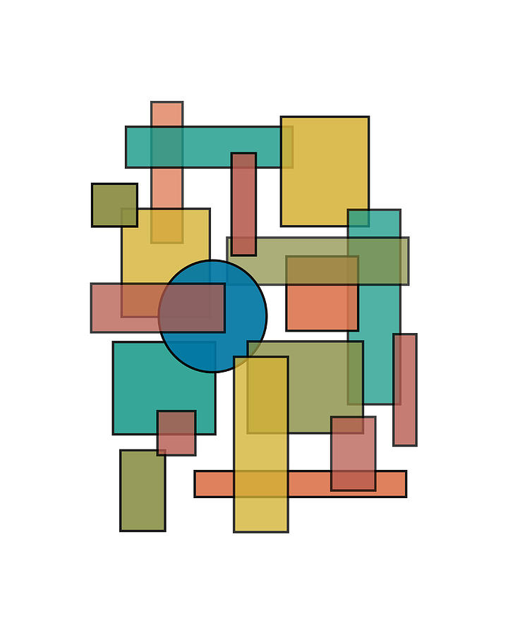 Mayan Digital Art - Mid Century Modern Blocks, Rectangles and Circles by DB Artist