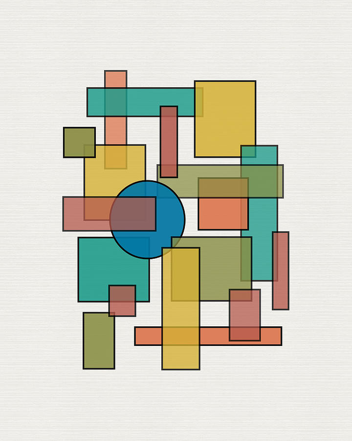 Mid Century Modern Blocks, Rectangles and Circles with horizontal Background Digital Art by DB Artist
