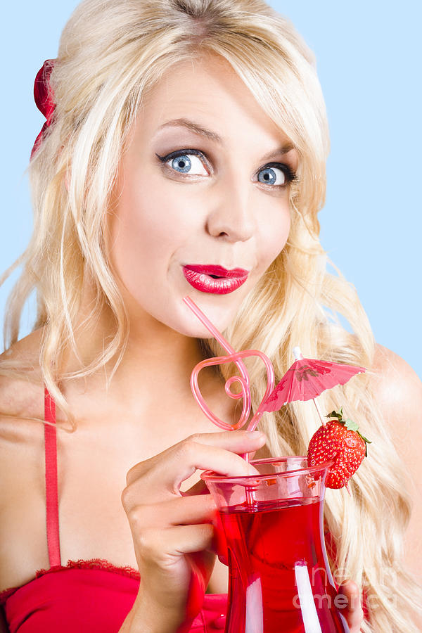 Blond Woman With Red Cocktail Photograph