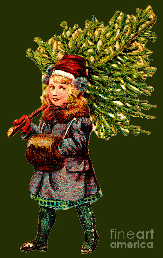 Blonde Girl With Christmas Tree Painting