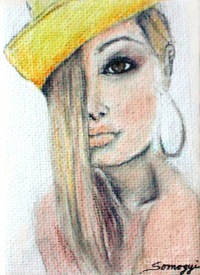 Blonde Hair, Yellow Hat  Drawing by Jayne Somogy