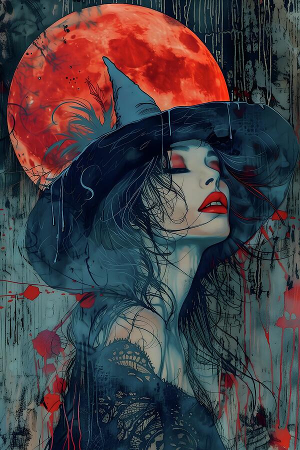 Red Moon Digital Art - Blood Moon by Evelyns AI Art
