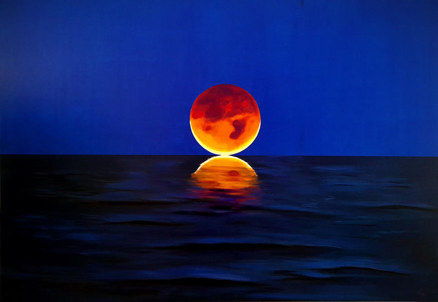 Когда будет кровавая луна 2024 года. Кровавая Луна акрил. Кровавая Луна на закате 2024 года. Картина полная Луна акрил.