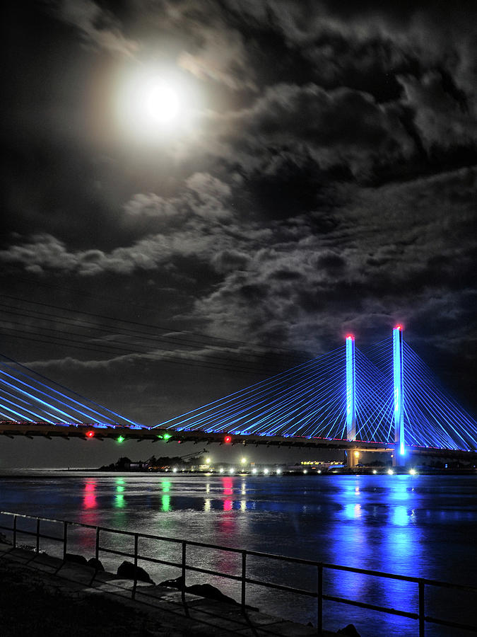 Blood Moon Over the Indian River Bridge Photograph by Bill Swartwout