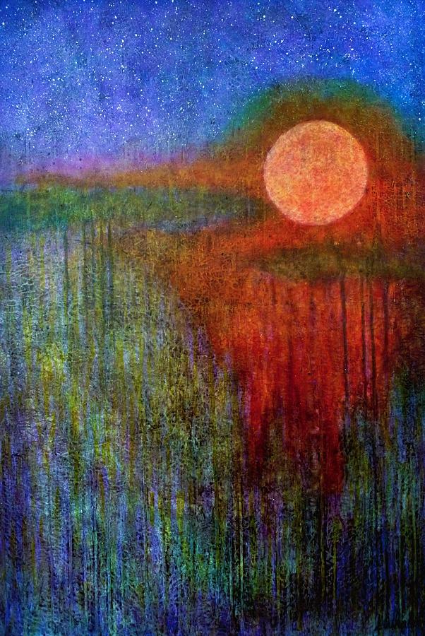 Blood Moon Over Wetlands Painting