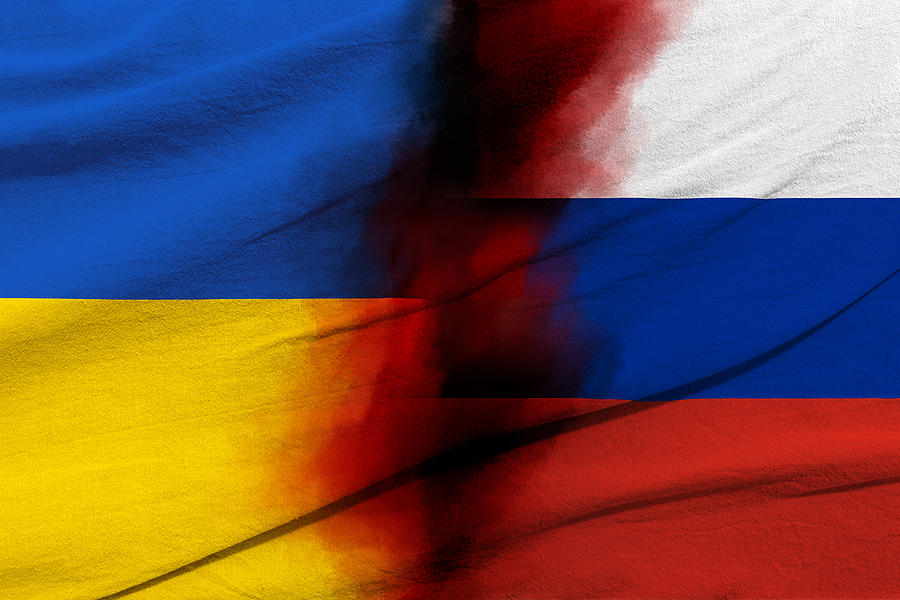 Blood-Stained Flags of Ukraine and Russia Photograph by Manuel Augusto Moreno
