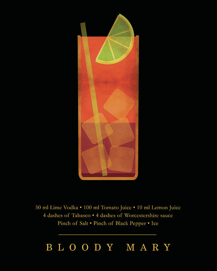 Bloody Mary Cocktail - Classic Cocktail Print - Black and Gold - Modern, Minimal Lounge Art  Digital Art by Studio Grafiikka