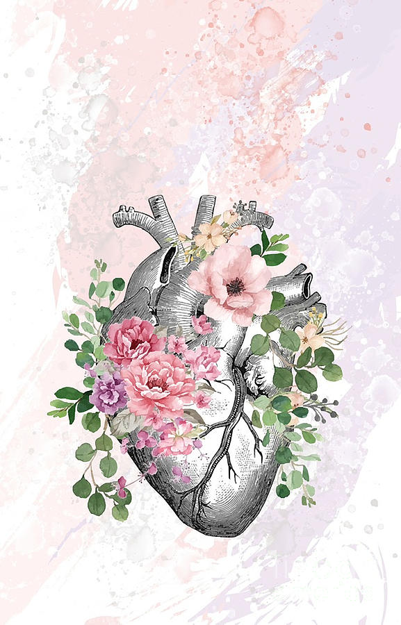 Bloom Floral Heart Human Anatomy pink roses flowers Digital Art by Ha Pham