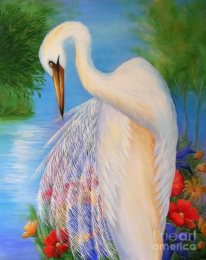 Bloomin Egret Painting by Valerie Carpenter
