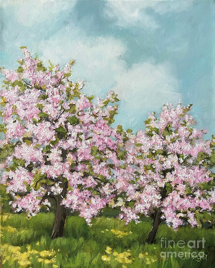 Blooming apple trees Painting by Inese Poga
