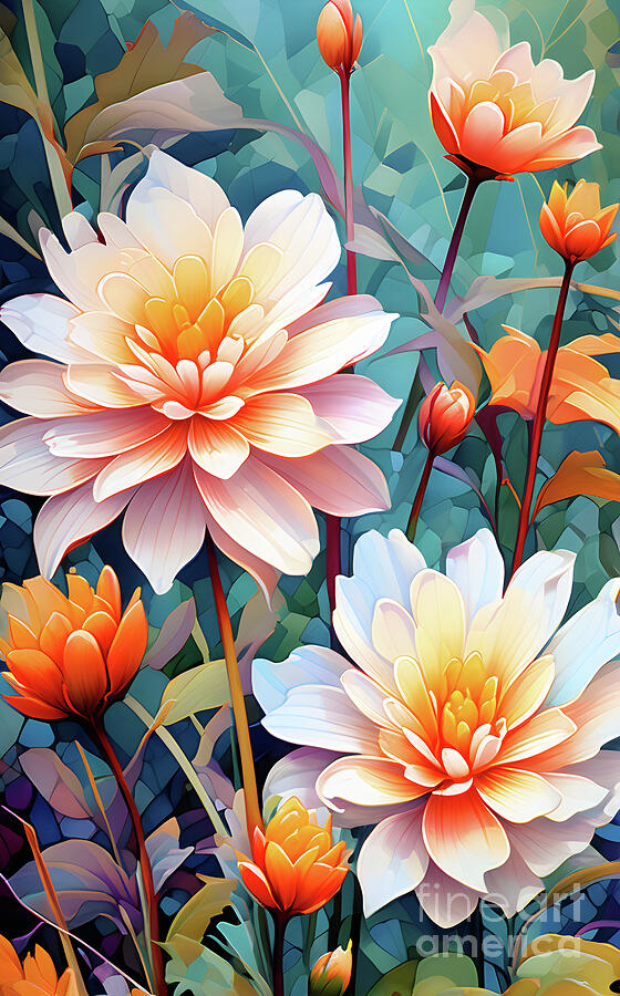 Flower Digital Art - Blooming blossoms on azure by Sen Tinel