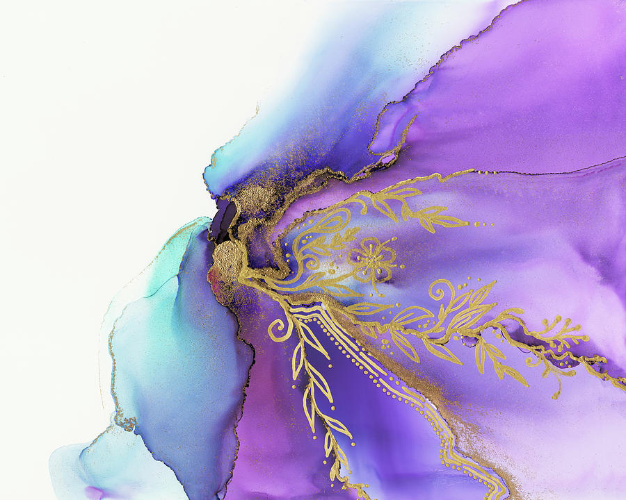 Abstract Painting - Blooming Gold Iris by Olga Shvartsur