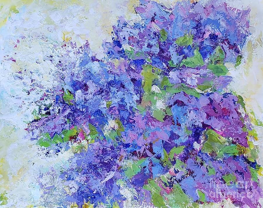 Blooming lilac bush Painting by Olga Malamud-Pavlovich