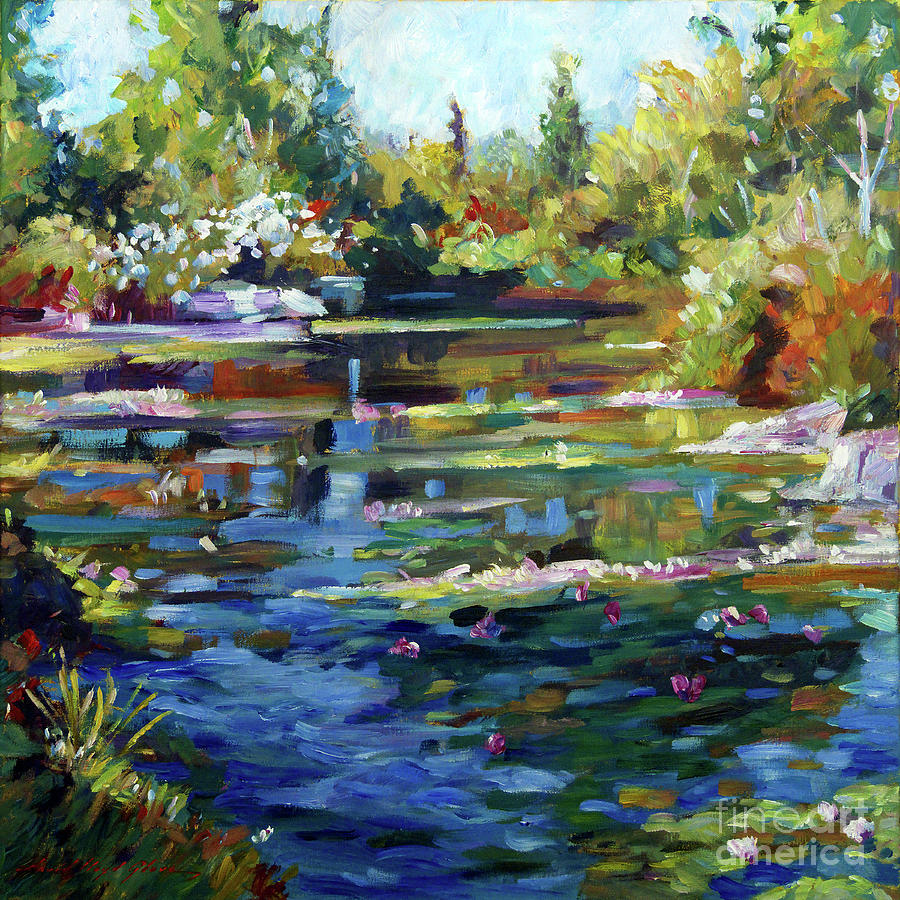 Blooming Lily Pond Painting by David Lloyd Glover
