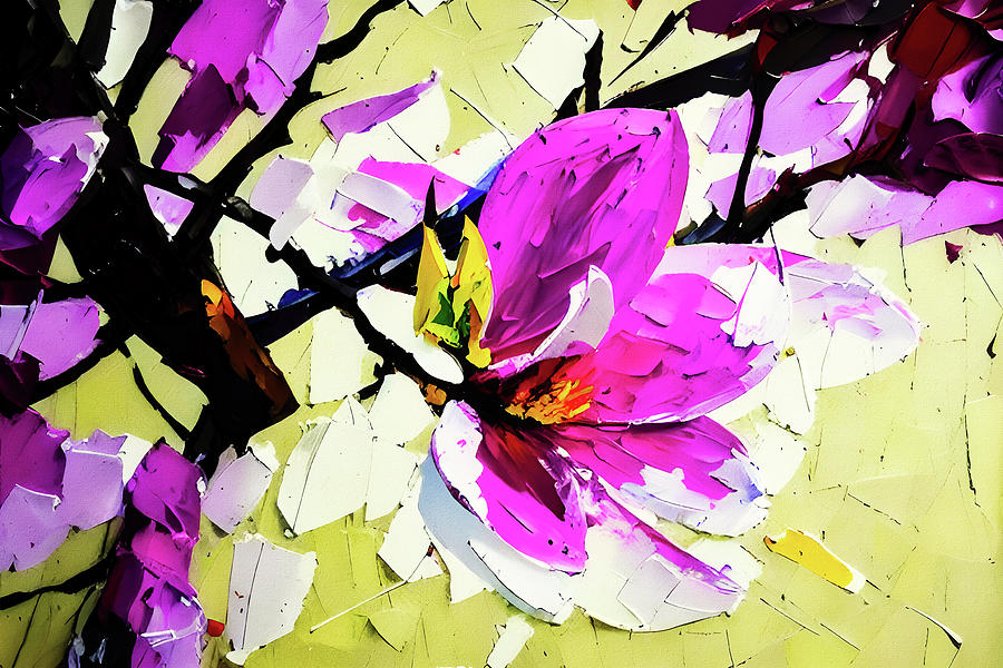 Blooming magnolias painting Digital Art by Tatiana Travelways