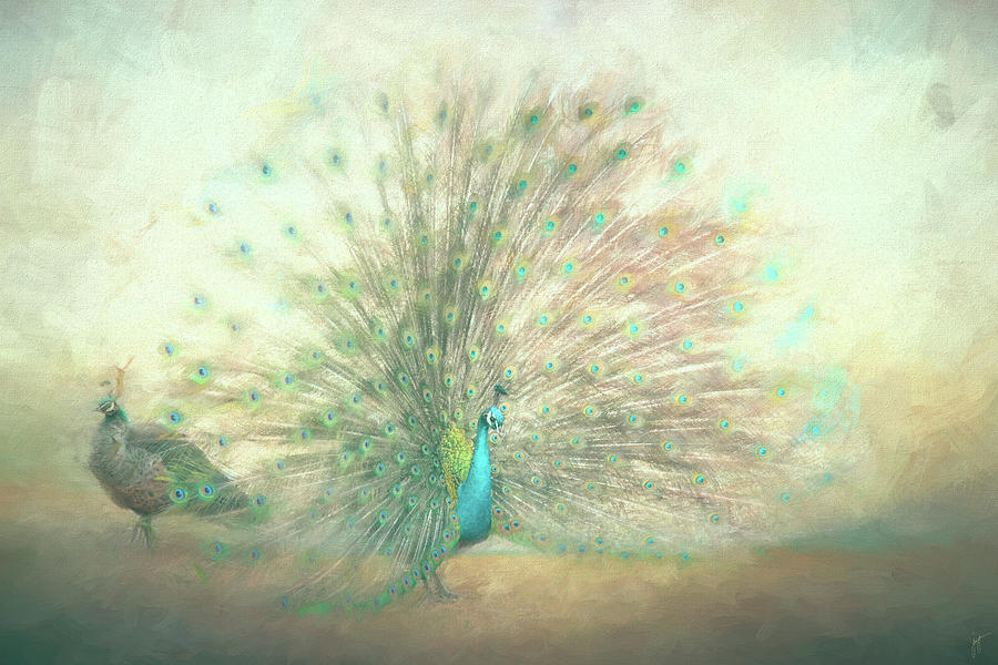 Blooming Peacock in Mint Green Painting by Jai Johnson