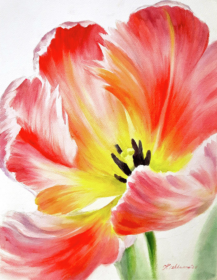 Spring Painting - Blooming Tulip by Olena Kishkurno